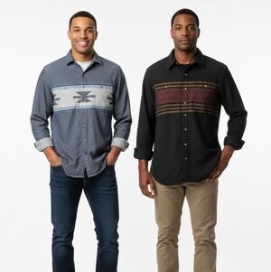 Bundle (2) Y2K The Territory Ahead MT Tall - Aztec Tribal Western Button Downs